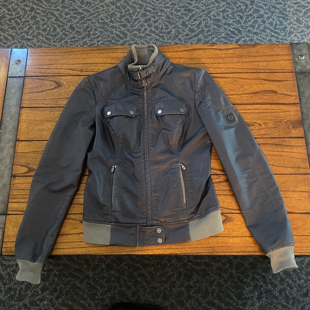 ❌SOLD❌Womens Belstaff Moto Waxed Cotton Cafe Racer Riding Jacket Size 42 Gray